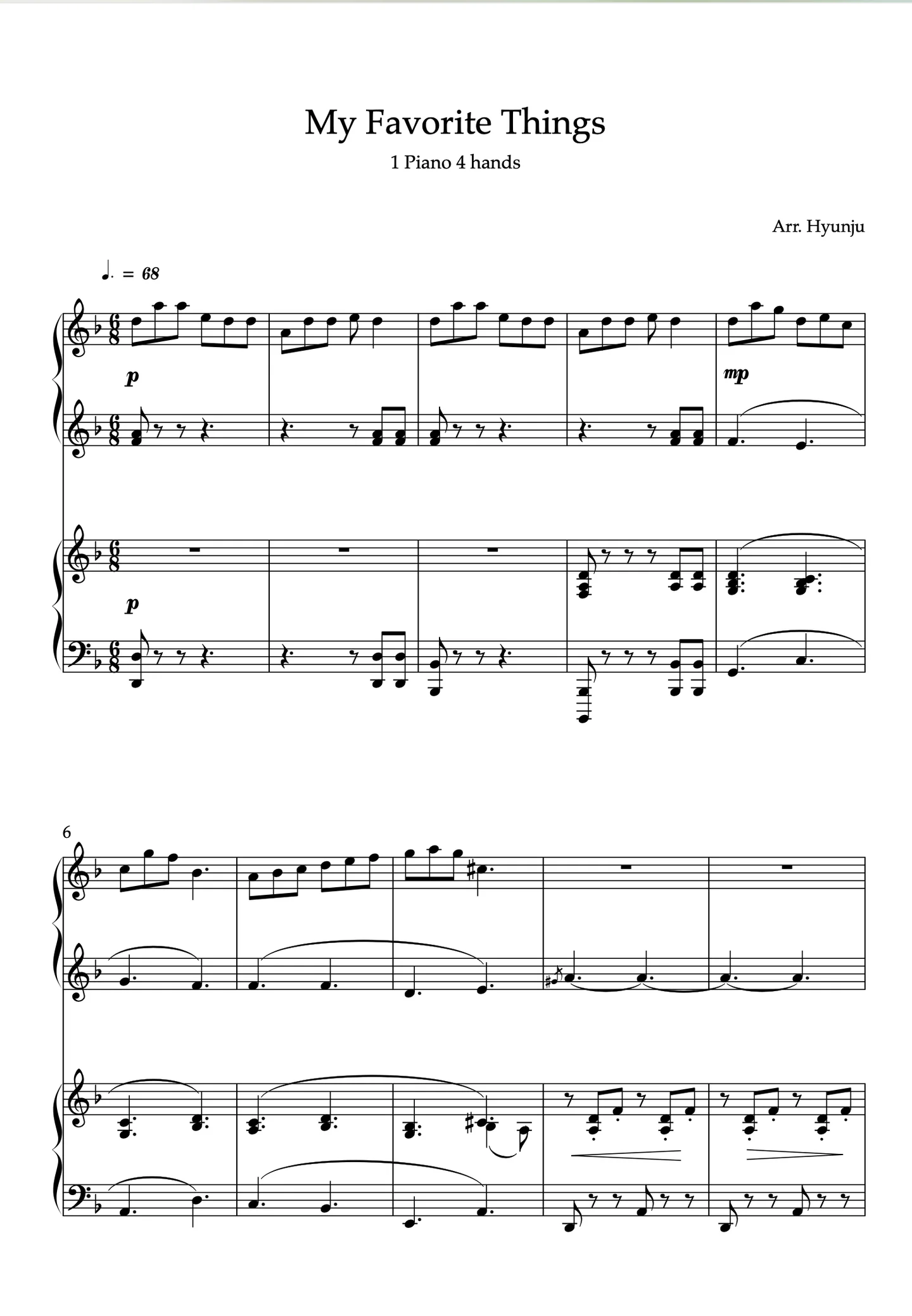my favorite things - The Sound of Music (Piano Duet/4-Hands/Duo) by 정현주