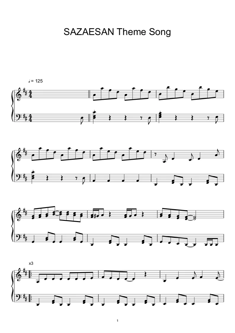 Sazae San Main Theme - Uno Yuko (Sheet Music, MIDI,) by sayu