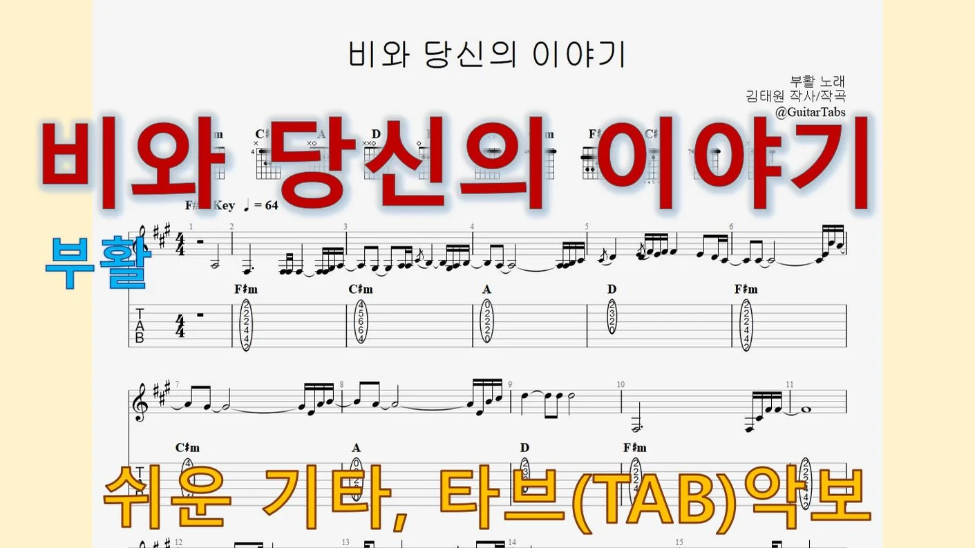 비와 당신의 이야기 - Boohwal (F#m Key / Easy TAB / Lyrics) by 624 TABs