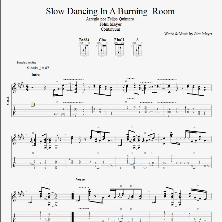 Slow Dancing in a burning Room - John Mayer (Blues, R&amp;B, Rock) by Felipe Quintero