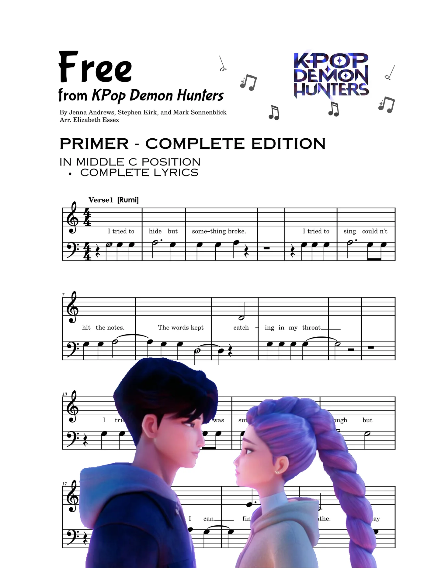 Free - Stephen Kirk, Mark Sonnenblick, Jenna Andrews (Primer level - Middle C Position - complete arrangement) by Elizabeth Essex