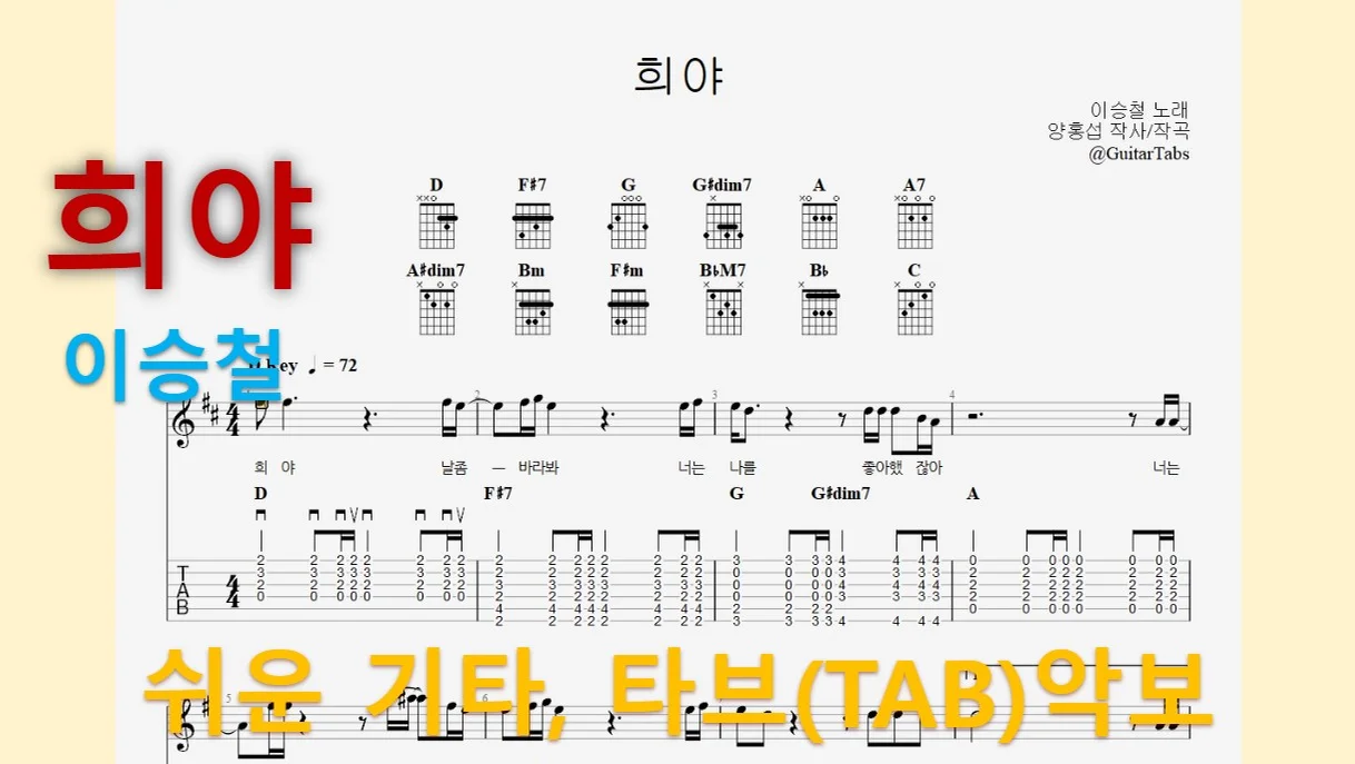 희야 - Lee Seung-chul (D Key / Easy TAB / Lyrics) by 624 TABs