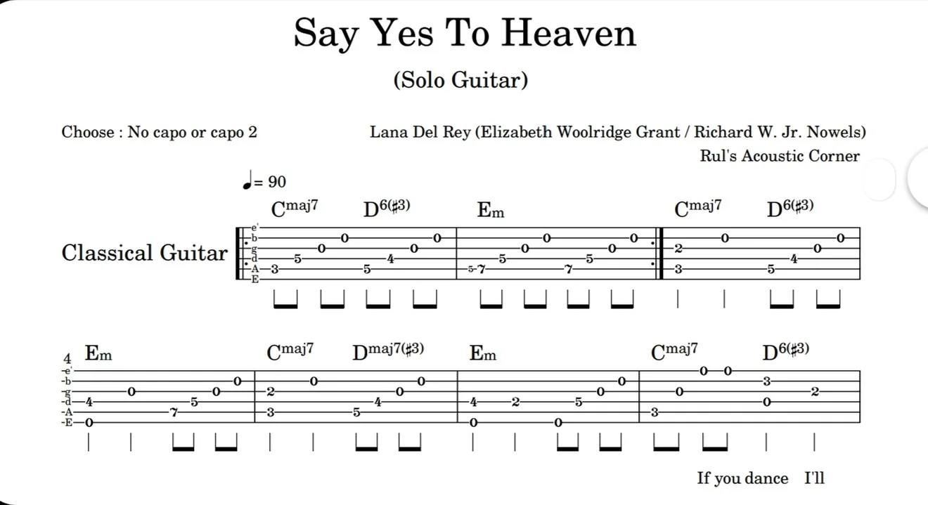 Say Yes To Heaven - Lana Del Rey (Solo Guitar Musical Notes Tabs PDF) by Instrumental Say Yes To Heaven Lana Del Rey Solo Guitar