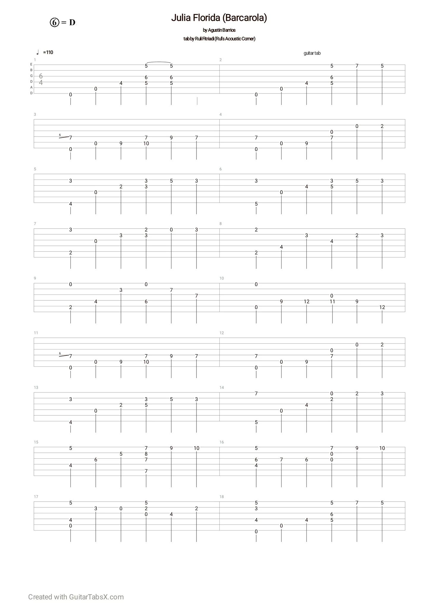 Julia Florida - Agustin Barrios (Instrumental Classical Guitar Classical Guitar Tabs) by Agustin Barrios - Julia Florida Classical Guitar Tabs PDF