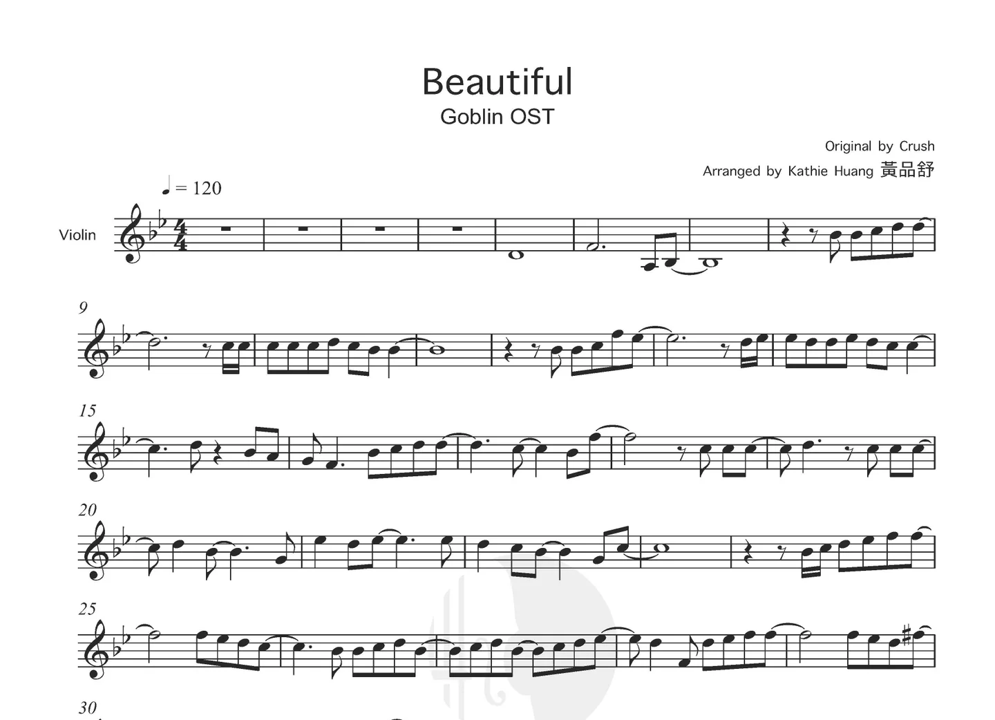 Beautiful - Crush (Guardian: The Lonely and Great God Includes Instrumental) by Kathie Violin 黃品舒小提琴 - Page 2