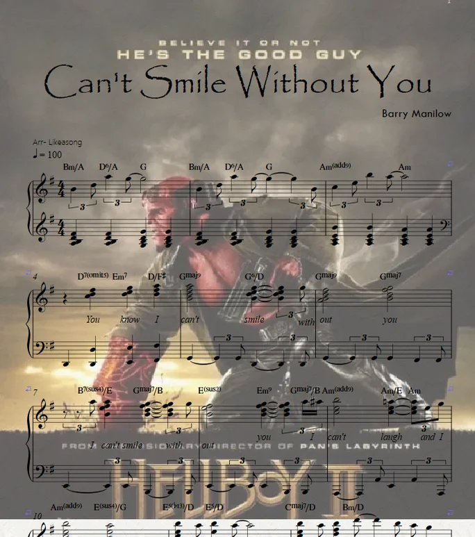 Can't Smile Without You (with lyric & Chord Symbols)ost of《Hellboy II: The Golden Army》(地狱男爵2:黄金军团) - Barry Manilow by Likeasong