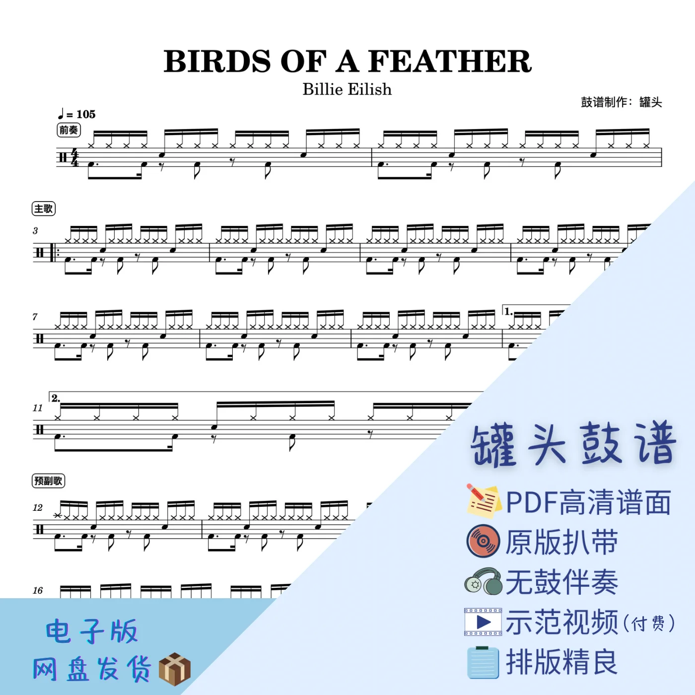 Birds Of A Feather - Billie Eilish by 罐头鼓谱