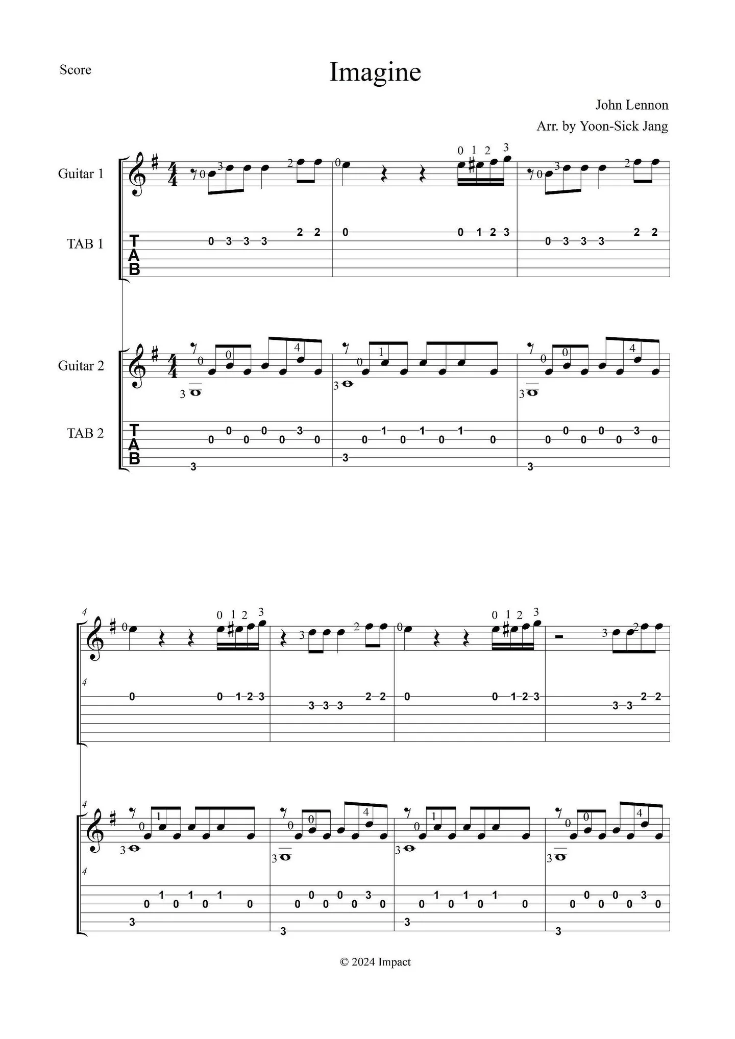 Imagine - John Lennon (easy guitar duet for beginner) by Yoon-Sick Jang - Page 2