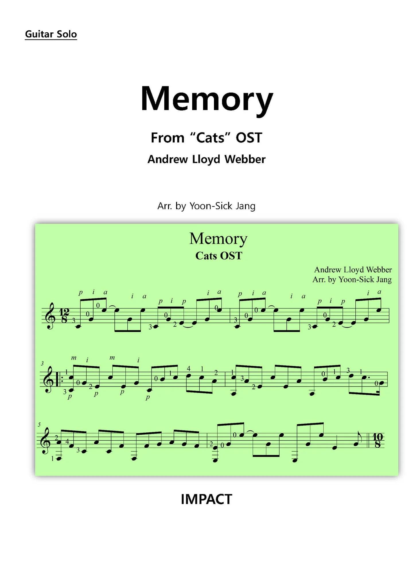 뮤지컬 캣츠(Cats) -Memory(쉬운 기타솔로) - Andrew Lloyd Webber (타브악보, 오선악보 동시 수록) by 장윤식 - Page 3