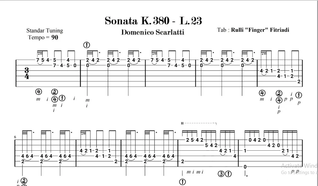 Sonata K.380 L23 - Domenico Scarlatti (Instrumental Solo Classical Guitar Tabs) by Domenico Scarlatti - Sonata K.380 L23 Classical Guitar Tabs PDF