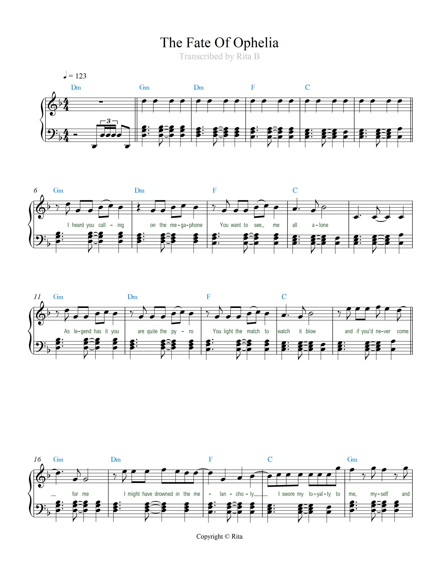 The Fate Of Ophelia - Taylor Swift (2 pdfs: duet+solo) by Rita B