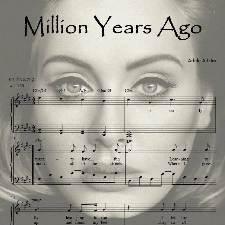 Million Years Ago(piano solowith lyric &amp; Chord Symbols） - Adele Adkins by likeasong