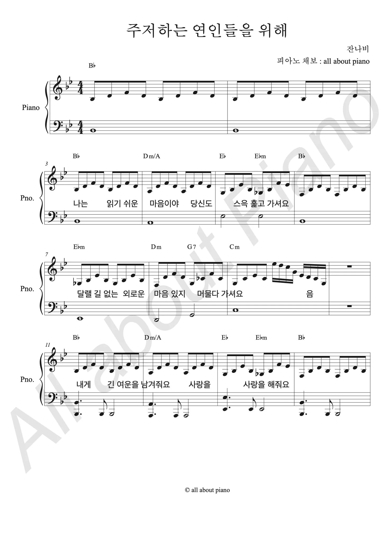 For lovers who hesitate - Jannabi (피아노 반주) by all about piano
