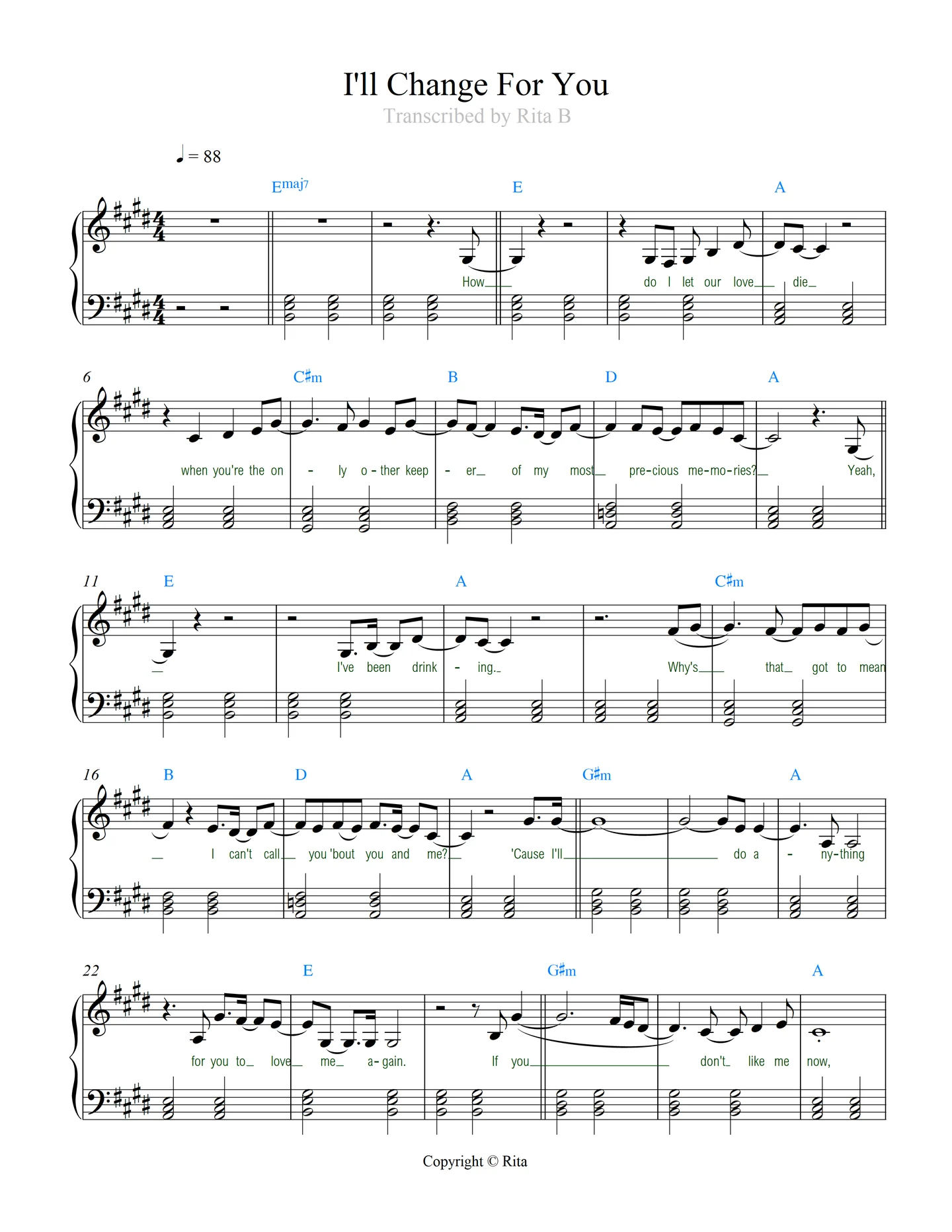 I'll Change For You - Mitski (2 pdfs:duet+solo) by Rita B