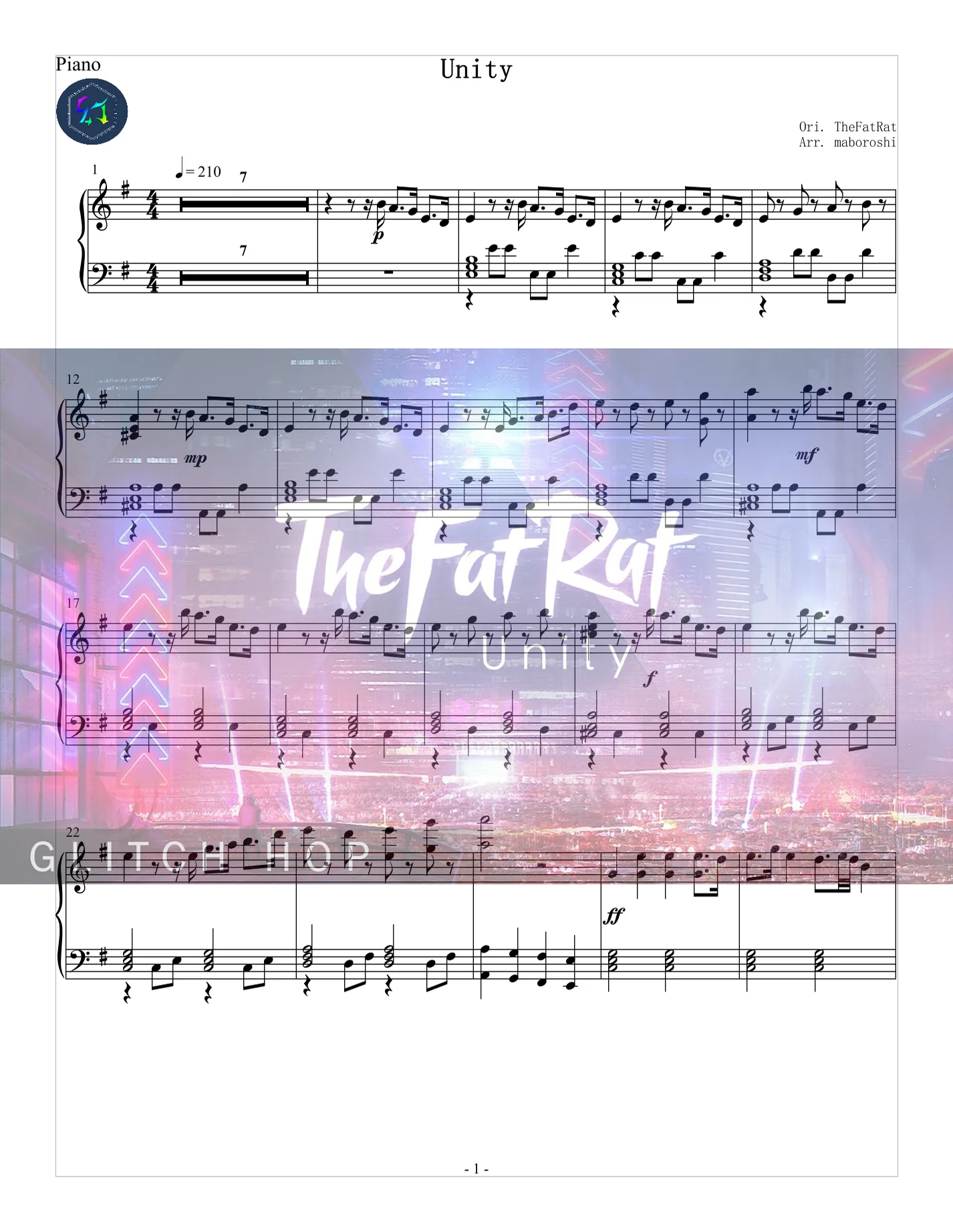 《Unity》 | 音遊電音神曲 / piano sheet - TheFatRat by maboroshi