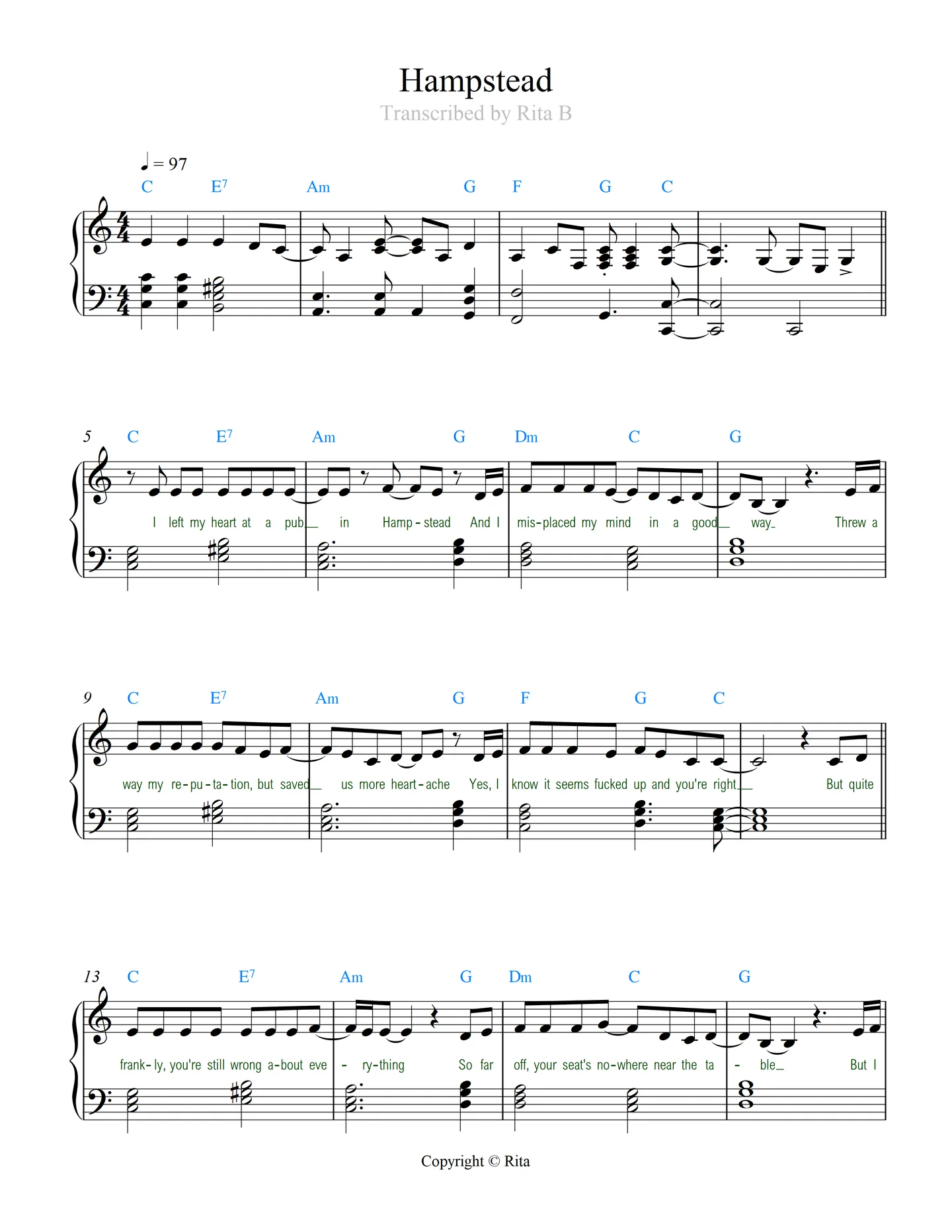 Hampstead - Ariana Grande (2 pdfs: duet+solo) by Rita B