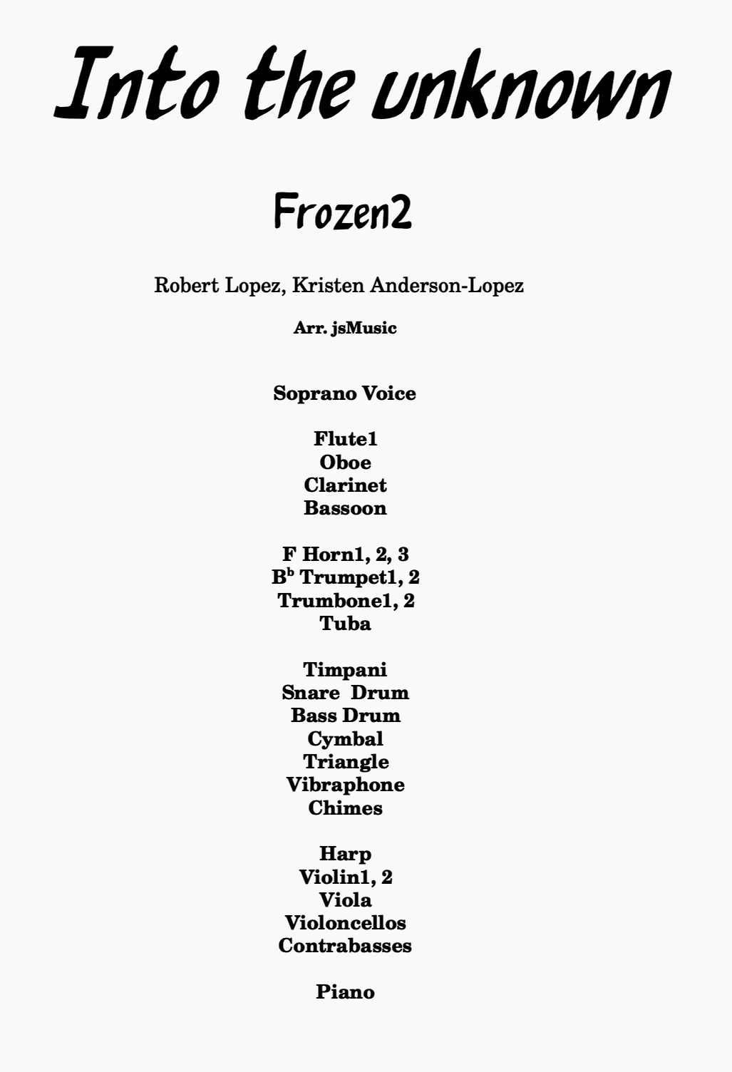 Into the unknown - Frozen 2 (Orchestra score and part score.) by jsMusic