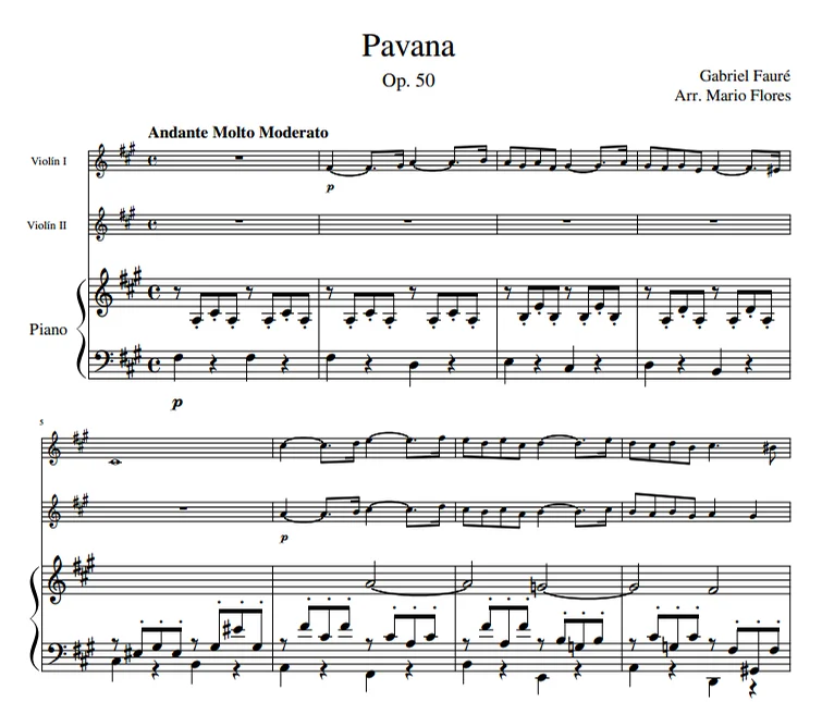 Pavane, Op. 50 - Gabriel Fauré (Trio for two violins and piano) by Mario Flores