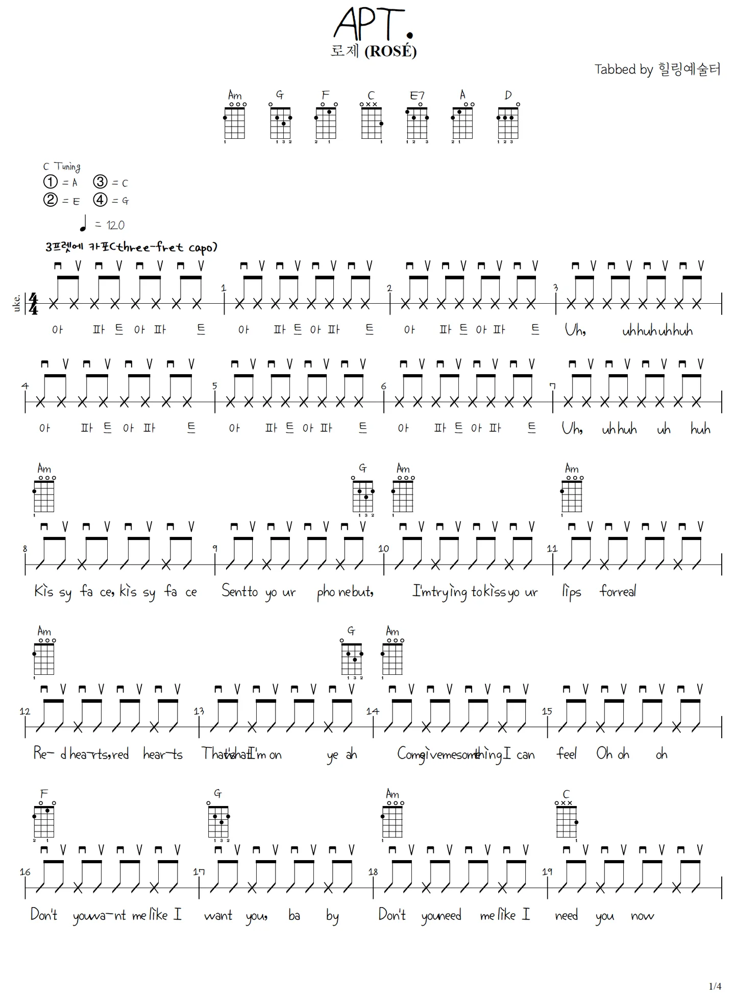 APT - ROSE (UKELELE, TAB) by healingarter