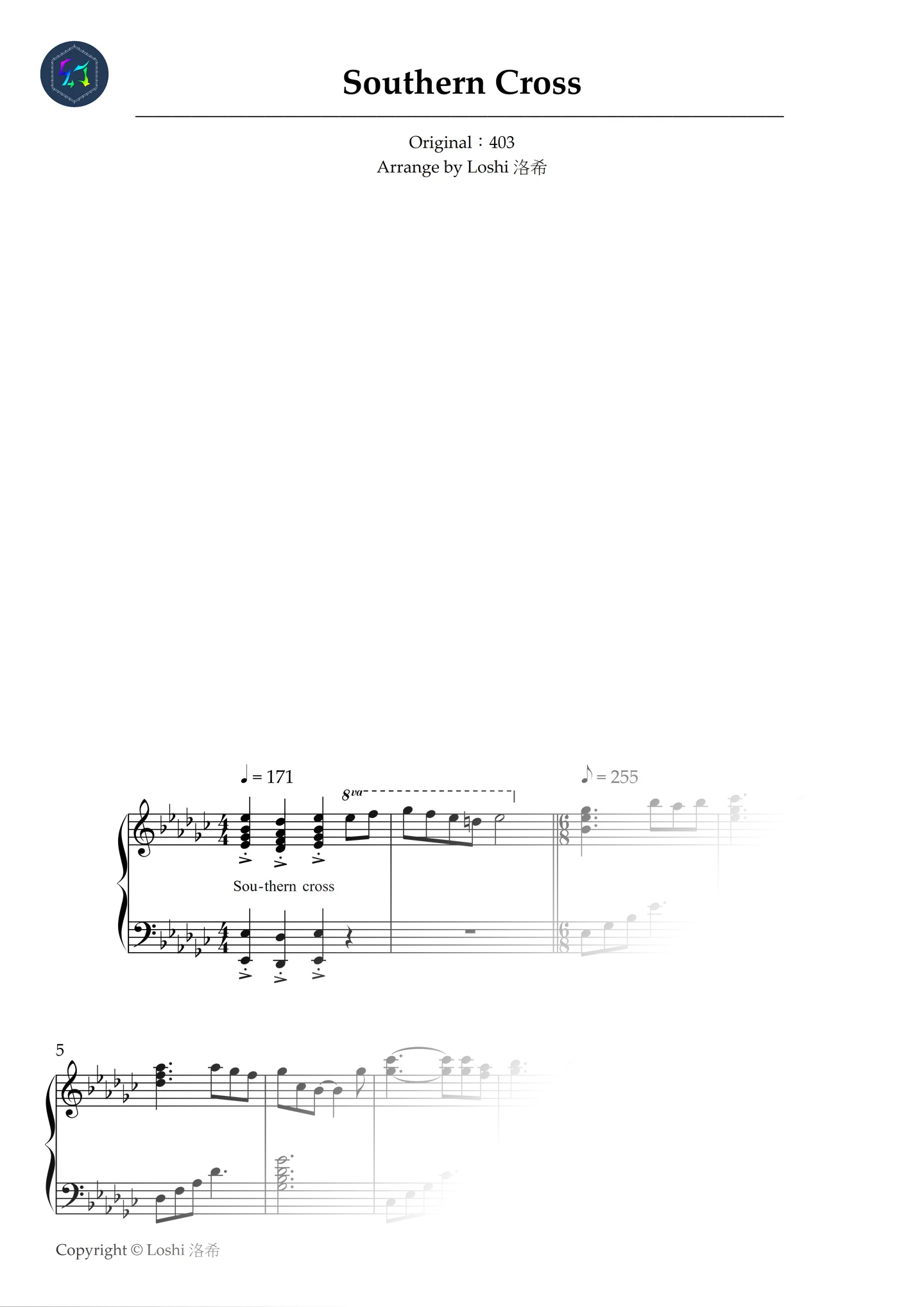 【Piano Sheet】《Southern Cross》 | 熱度與情感同時拉滿的音遊名曲 - 403 by Loshi Ch. 洛希