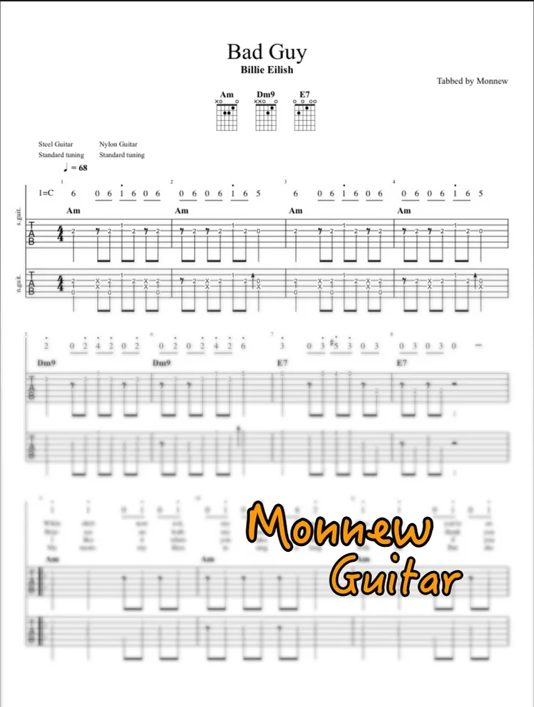 Bad Guy - Billie Eilish by Monnew Guitar