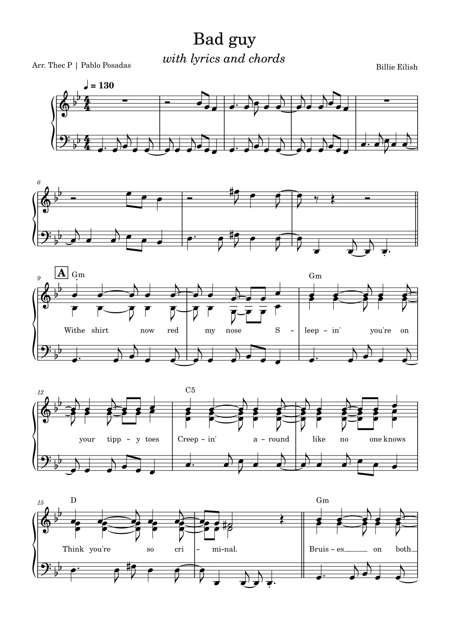 Bad guy - Billie Eilish ((piano arr. wit lyrics and chords)) by Thec P