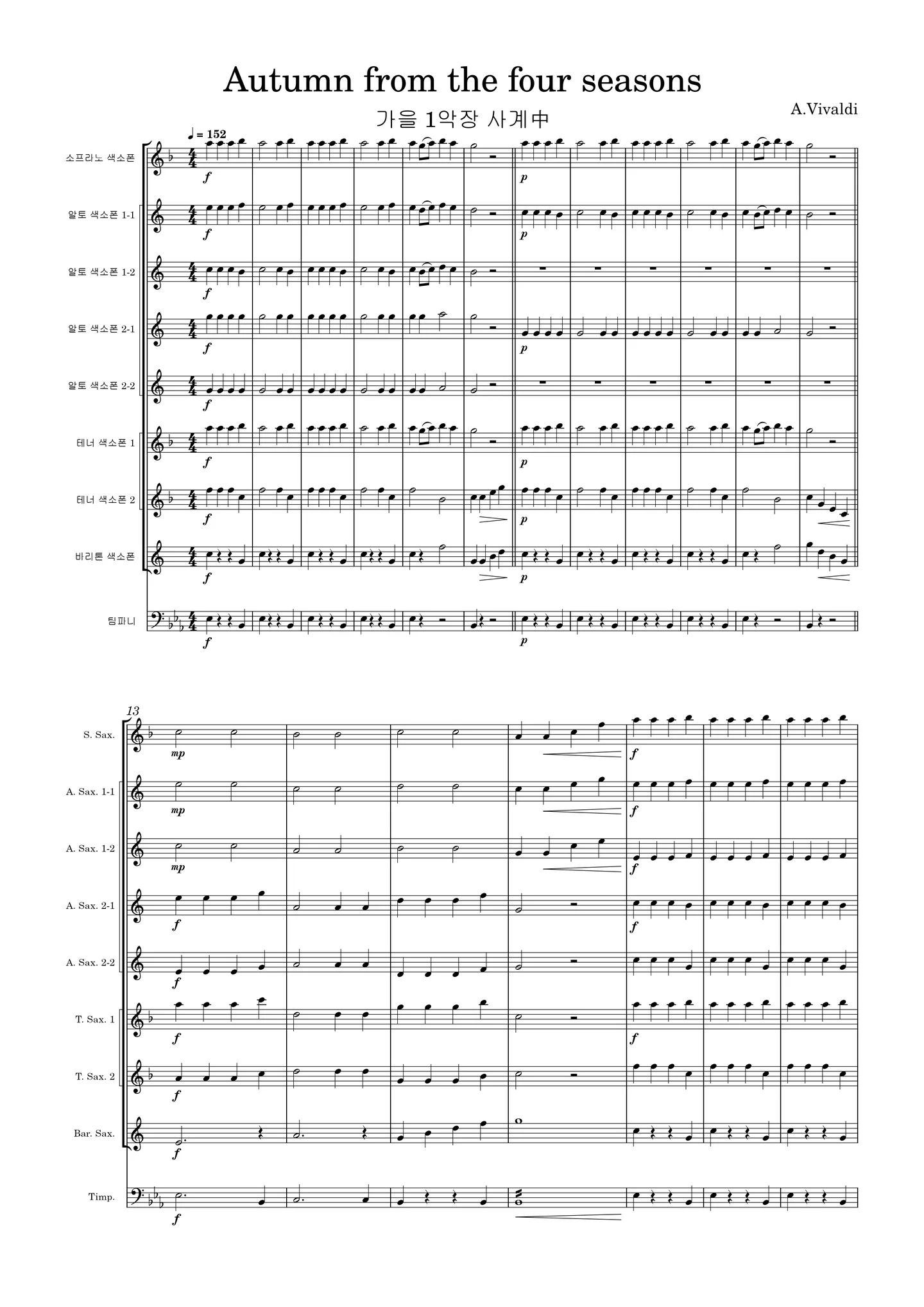 비발디 사계 중 가을 1악장 For sax. Orchestra - A.Vivaldi by YK Chang - Page 2