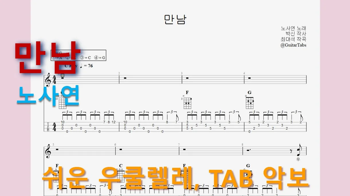 만남 - Noh Sa-yeon (C Key / Easy TAB / Lyrics) by 624 TABs