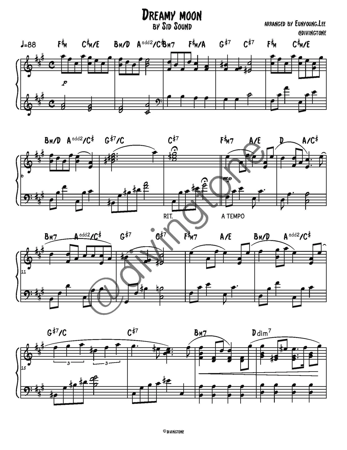 Dreamy Moon - Sid Sound (피아노 악보(piano sheet)) by divingtone