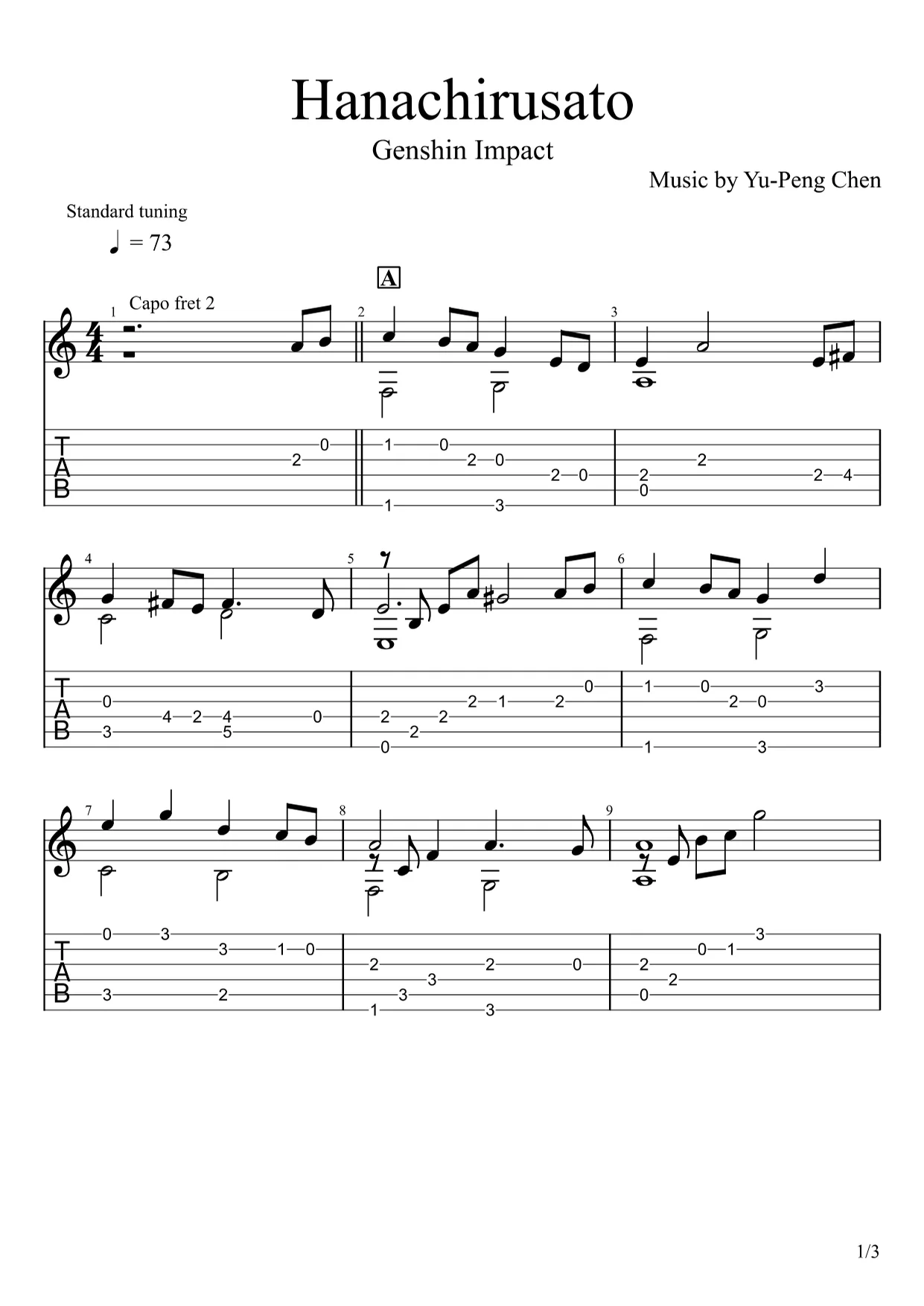 Hanachirusato - Genshin Impact (Fingerstyle) by u3danchou