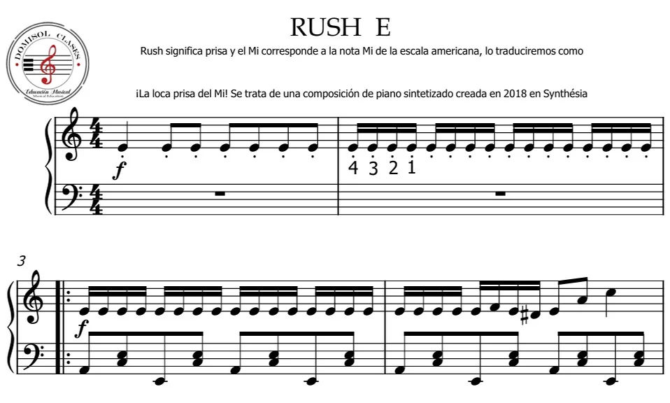 Rush E (Versión Accesible para Piano) - Sheet Music Boss (easy sheet piano - partitura nivel facil-intermedio) by Domisol Clases