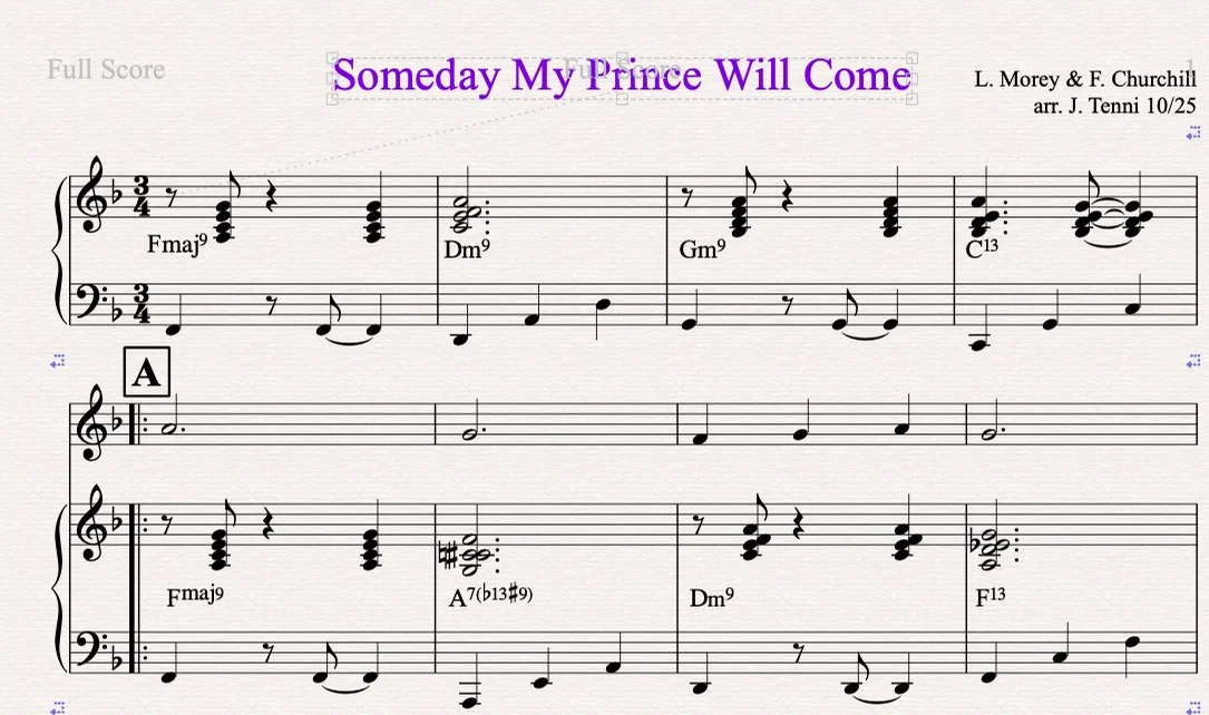 Someday My Prince Will Come (Jazz waltz with jazz chords & pattern; melody line) by PRO Jyrki Tenni for Helsingin Pianostudio