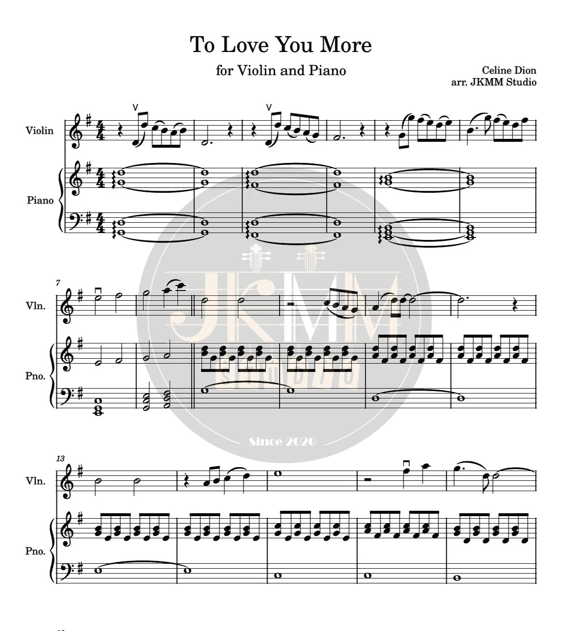 Celine Dion-To Love You More(小提琴+鋼琴伴奏譜) - Celine Dion by JKMM Studio