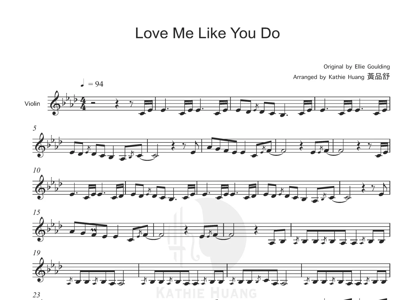 Love Me Like You Do - 엘리굴딩 (반주 음원 포함) by Kathie Violin 黃品舒小提琴 - Page 2