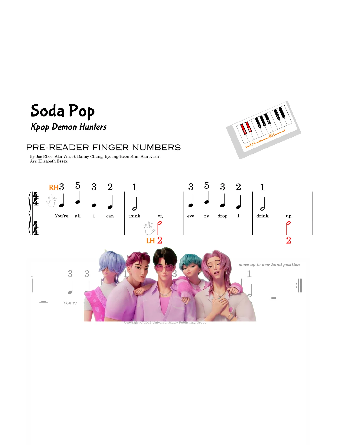 Soda Pop - 24, Byoung-Hoon Kim (Aka Kush), Joe Rhee (Aka Vince), Ido, Dominsuk, Danny Chung (Finger number notation for new beginner pianists) by Elizabeth Essex