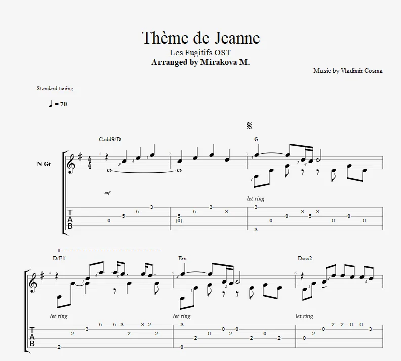 Theme of Jeanne - Vladimir Cosma by Marina Mirakova