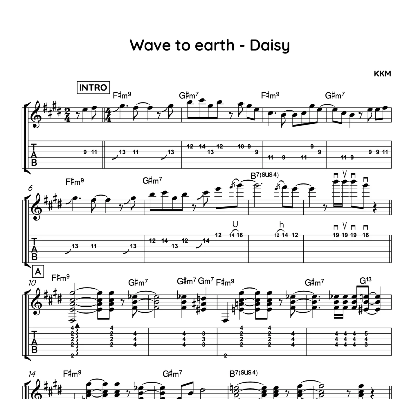 Daisy - Wave to earth (Electric Guitar / TAB / PDF /) by KKM