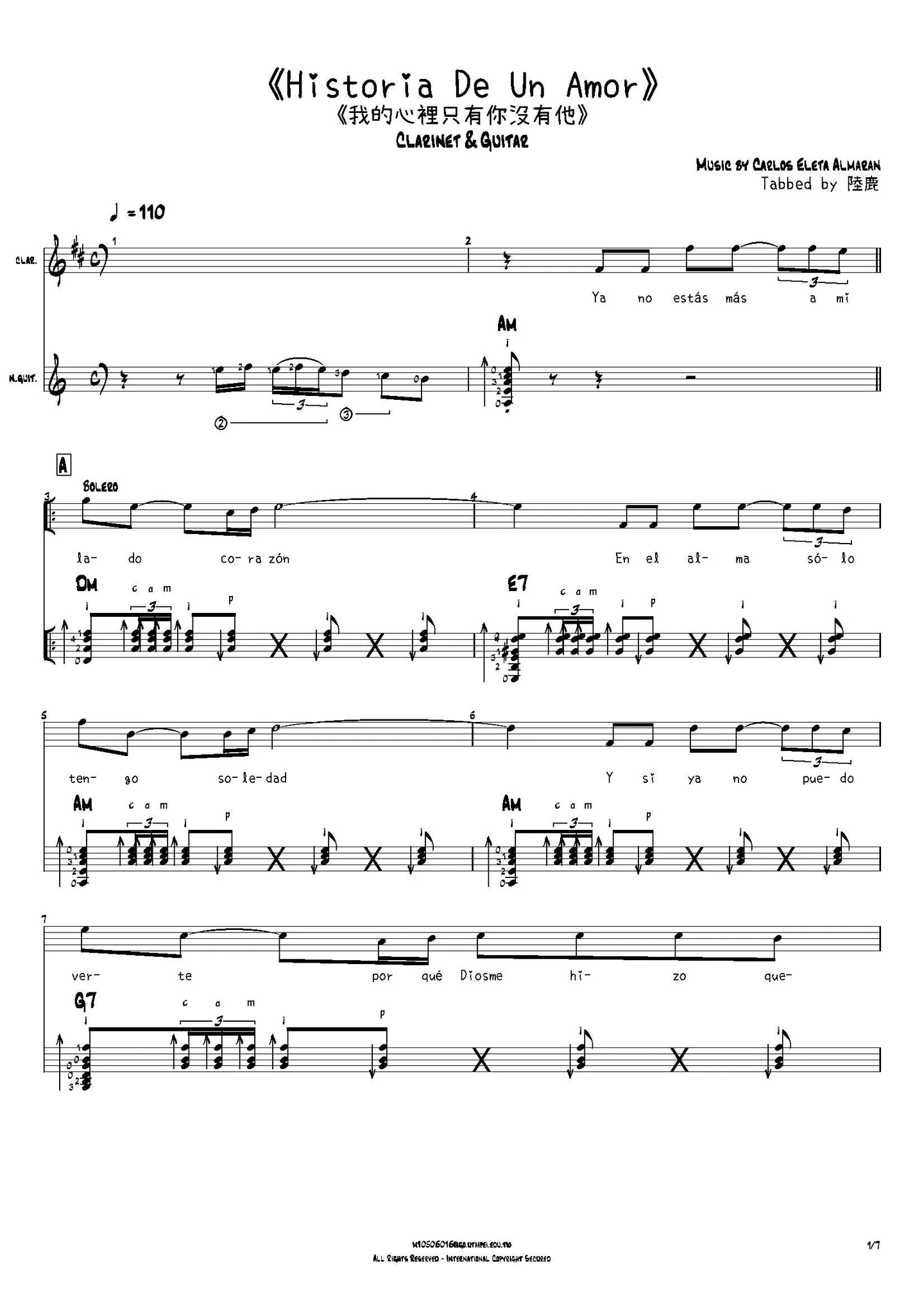 《Historia De Un Amor》Clarinet &amp; Guitar (Bolero &amp; Tango rhythm) - Dalida by Carlos Eleta Almarán