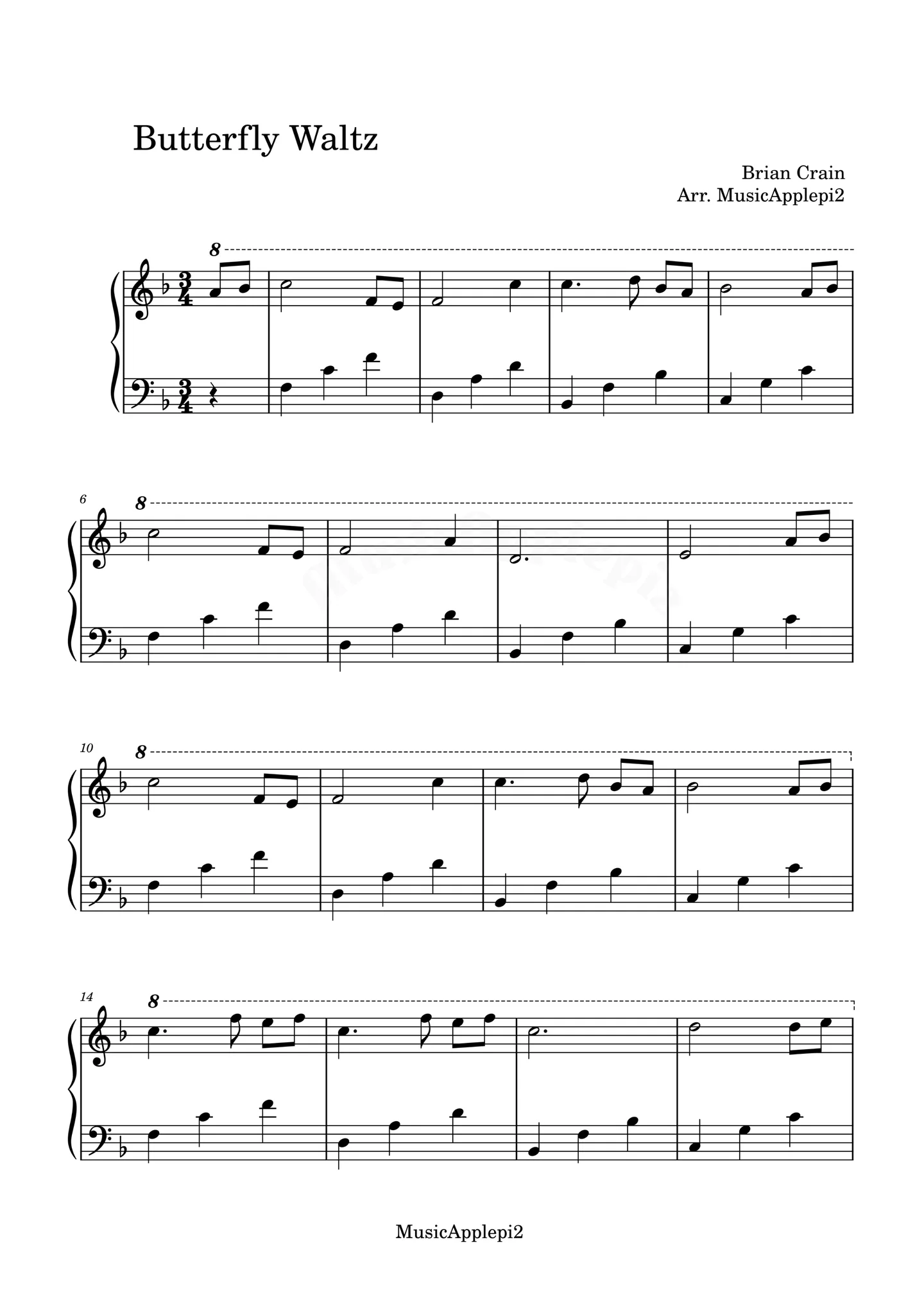Butterfly Waltz /F key,C key, 계이름악보 - Brian Crain (Easy(쉬운악보+계이름포함) 3종) by MusicApplepie