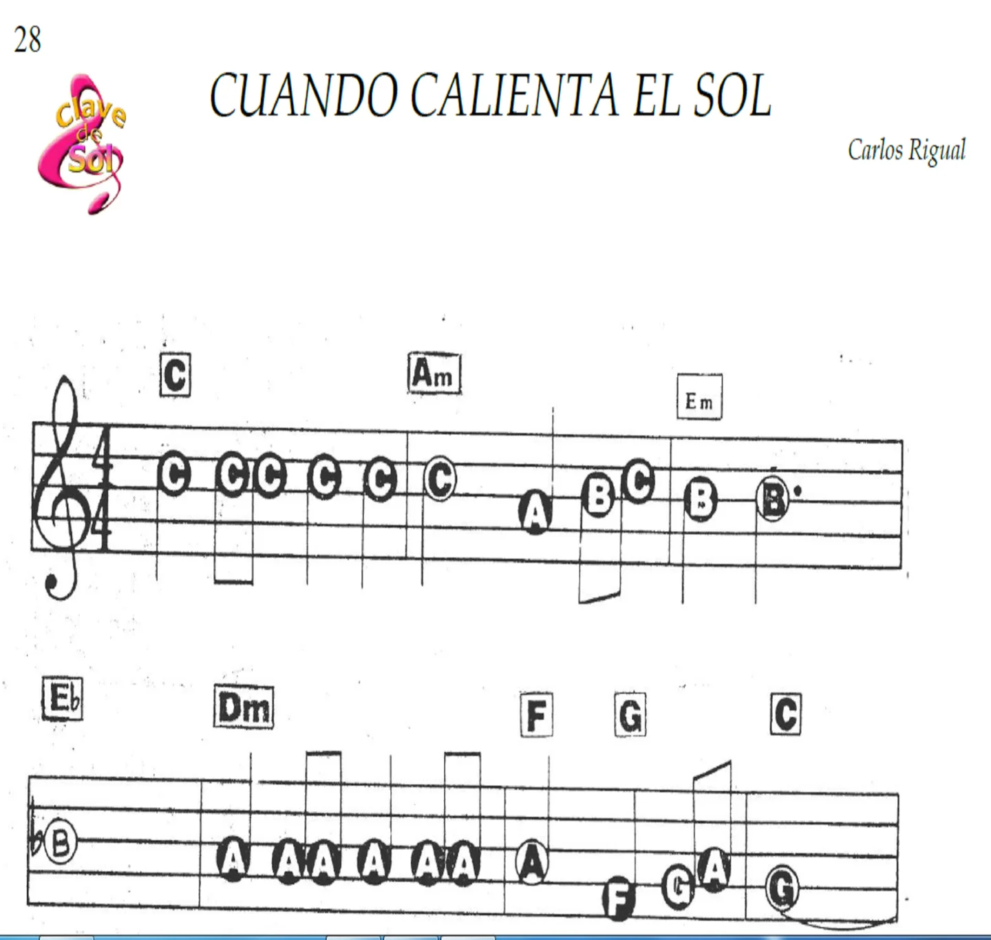 Cuando calienta el sol - Carlos Rigual (Contiene letras en las notas de la melodía para su fácil lectura) by Laura S