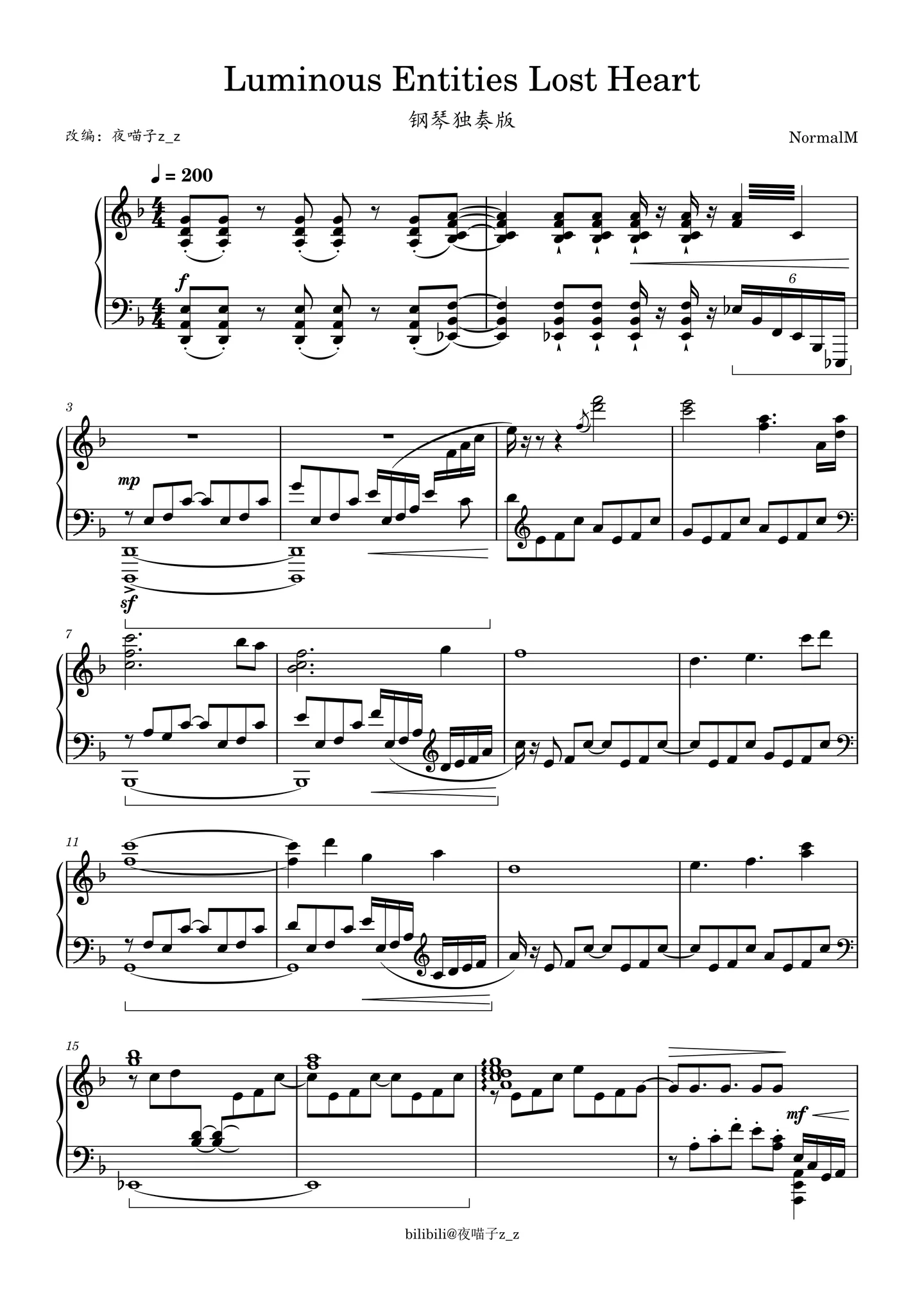 Luminous Entities Lost Heart(Piano Arrangement) - NormalM feat. Usagi Denki (不建议演奏 not recommended for performance) by 夜喵子z_z (YeBuhao)