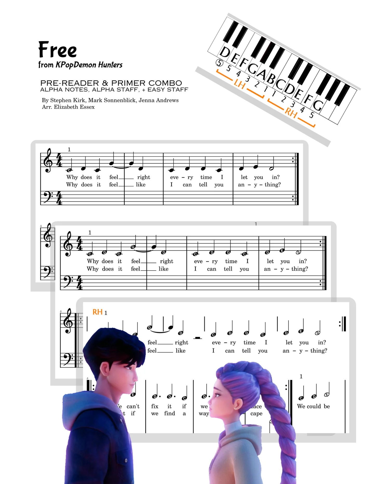 Free - Stephen Kirk, Mark Sonnenblick, Jenna Andrews (Chorus only: Alpha note and Primer Staff at Middle C) by Elizabeth Essex
