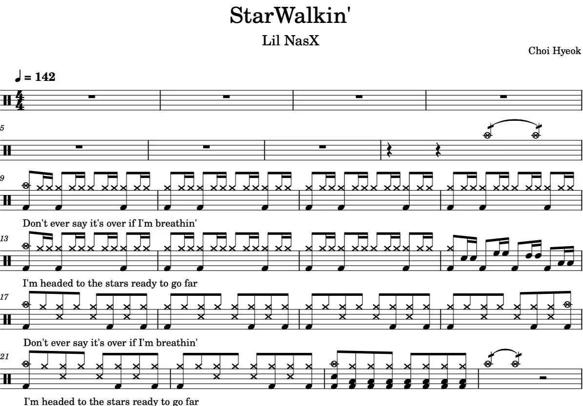 Star Walkin' - Lil Nas X (스타워킹 드럼 / 편곡 ver.) by Hyeok.choi_drums