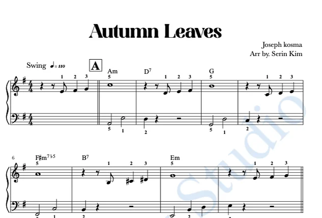 Autumn Leaves (재린이를 위한 초급 재즈) - ジョセフ・コスマ by Serin Kim