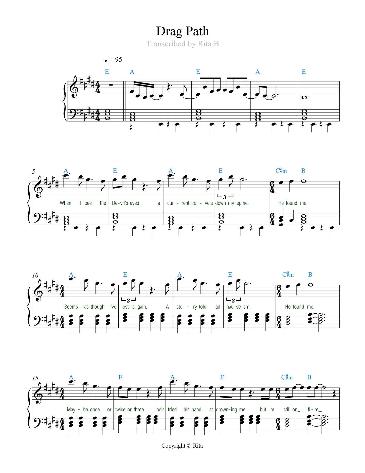 Drag Path - Twenty One Pilots (2 pdfs: duet+solo) by Rita B