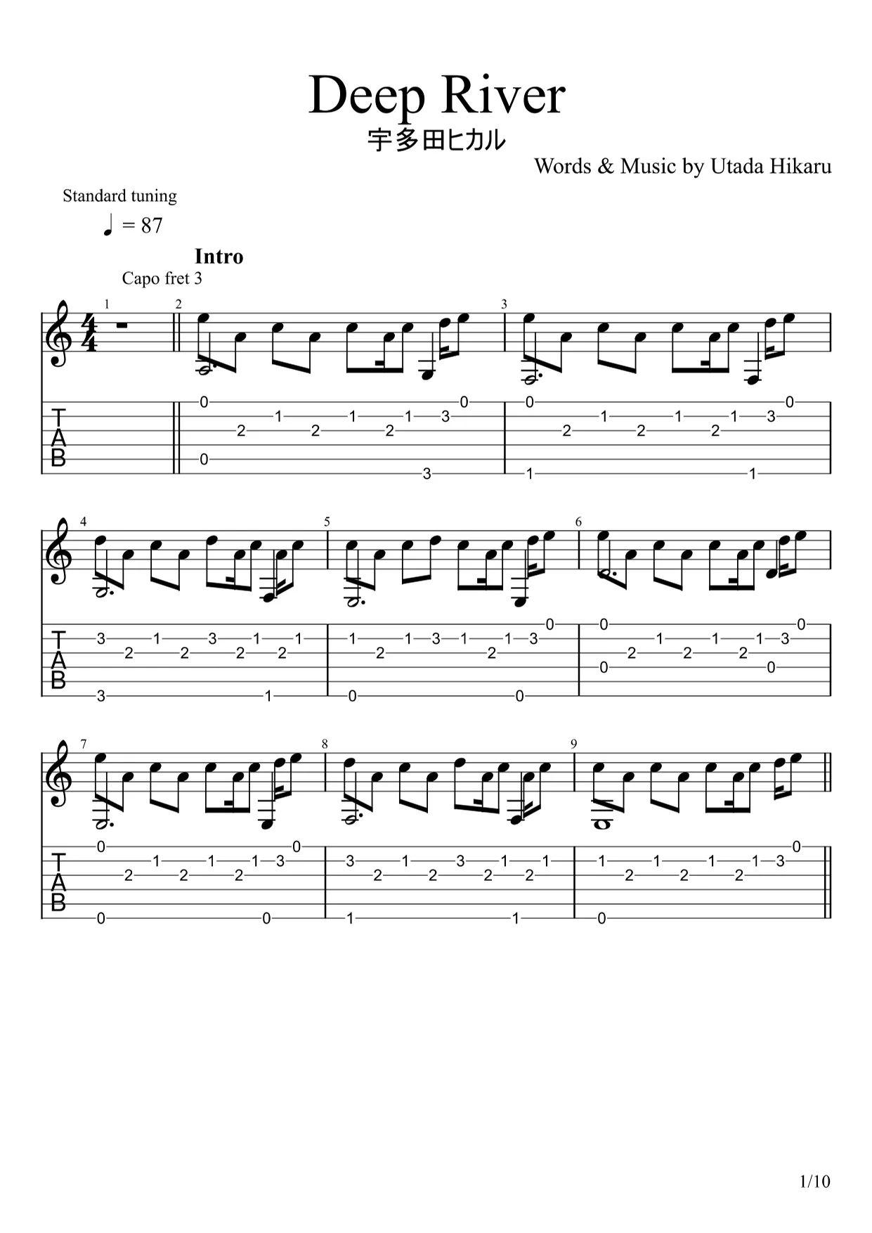 Deep River - Utada Hikaru (Fingerstyle) by u3danchou