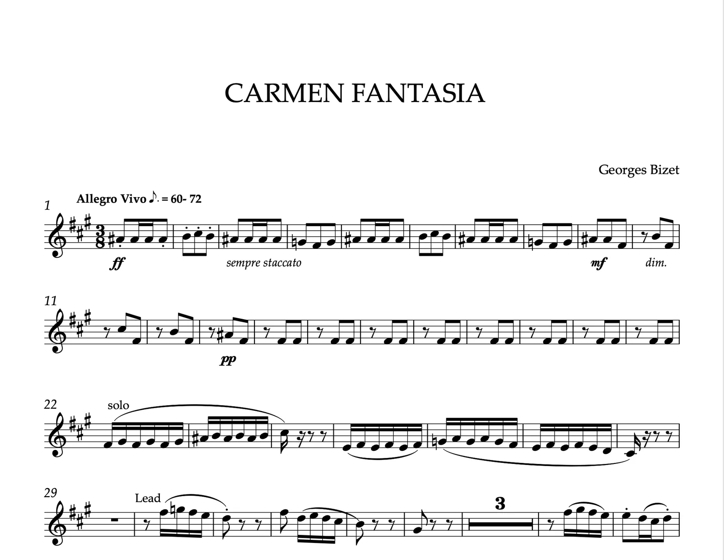 CARMEN FANTASIA - GEORGES BIZET (관악기 앙상블/ 색소폰 이조 악보/ 원 조성 dm) by Bill Holcombe
