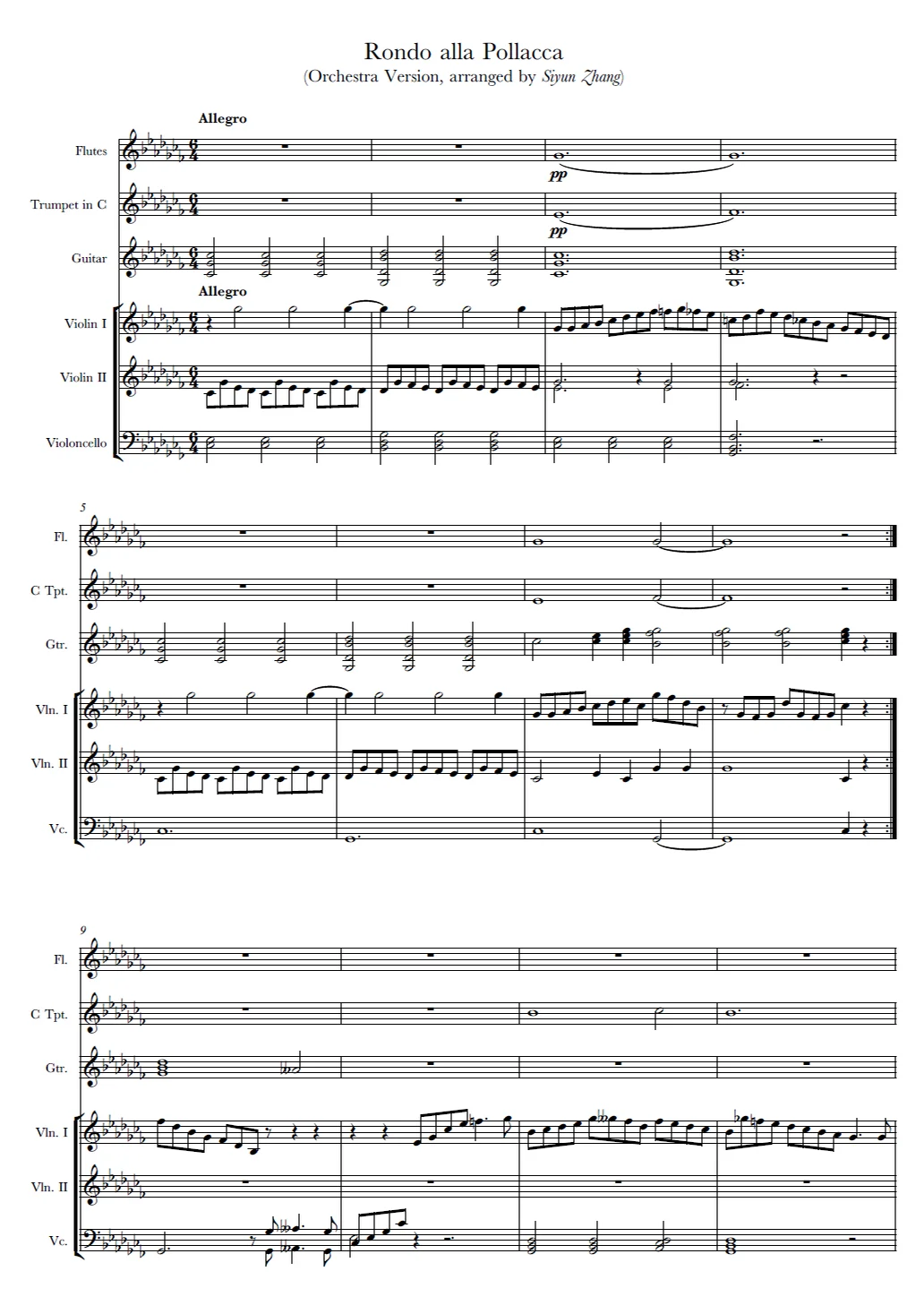 Adaptation for String Instrument: Guitar Concerto No.1 Movement III: Rondo Alla Pollacca - Mauro Giulianni (Transcribed Version) by Siyun (Alex) Zhang