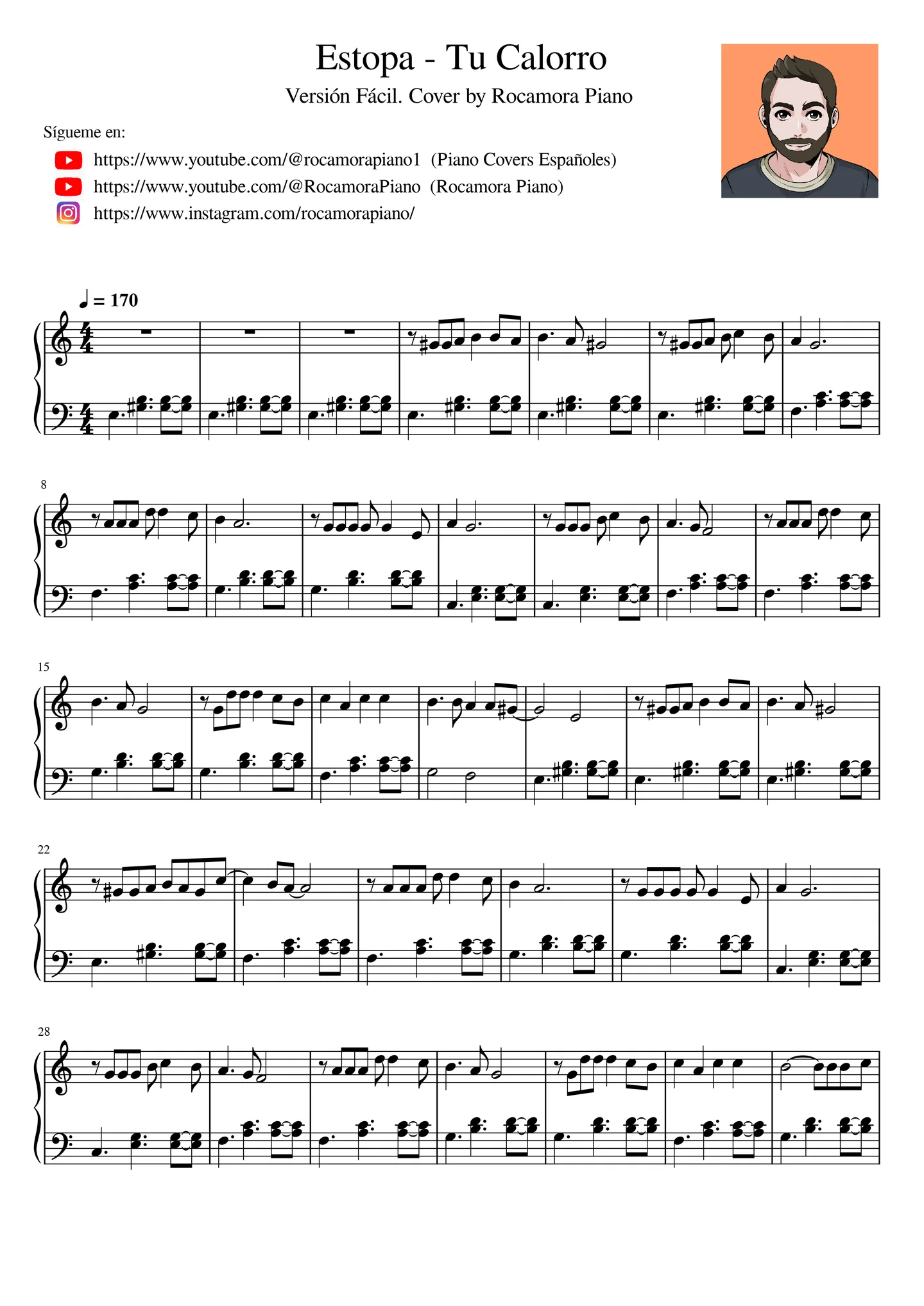 Tu Calorro - Estopa (Fácil) by Rocamora Piano