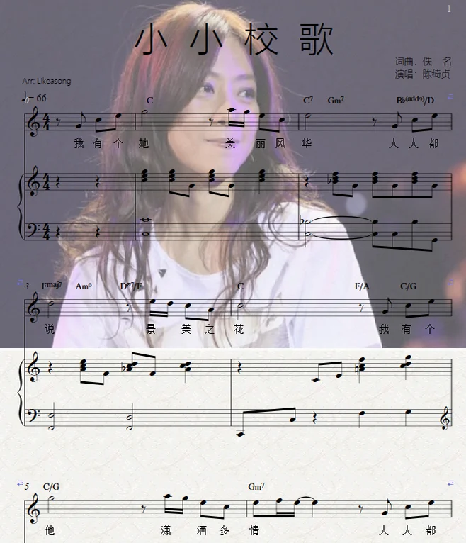 小小校歌complete Score(旋律+伴奏)台北市立景美女子高级中学非官方校歌 - Cheer Chen by Likeasong